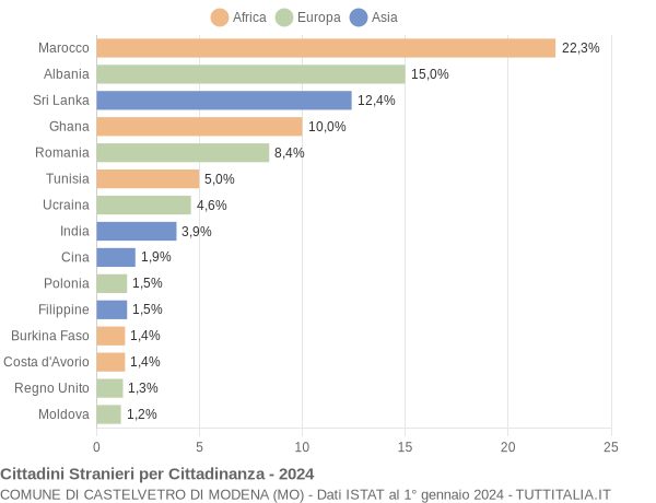 Grafico cittadinanza stranieri - Castelvetro di Modena 2024