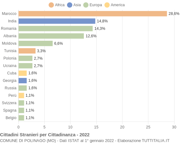 Grafico cittadinanza stranieri - Polinago 2022