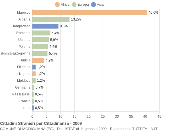 Grafico cittadinanza stranieri - Modigliana 2009