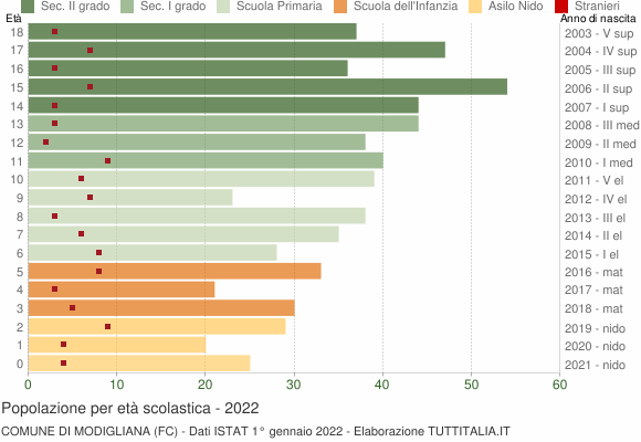 Grafico Popolazione in età scolastica - Modigliana 2022