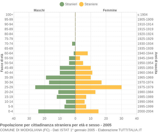 Grafico cittadini stranieri - Modigliana 2005