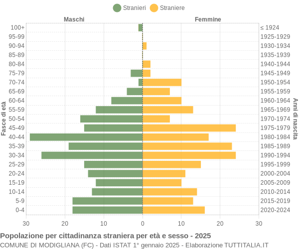 Grafico cittadini stranieri - Modigliana 2025