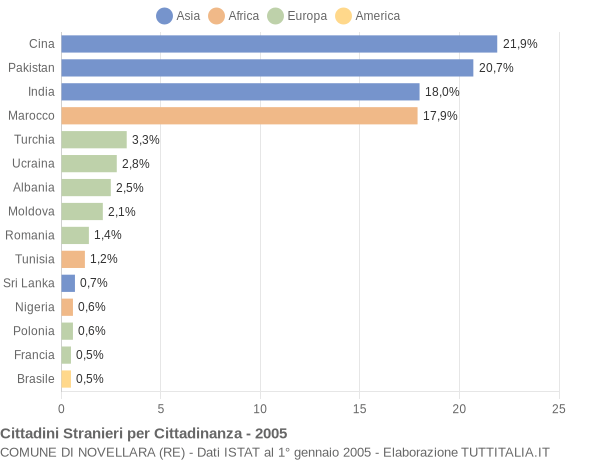 Grafico cittadinanza stranieri - Novellara 2005