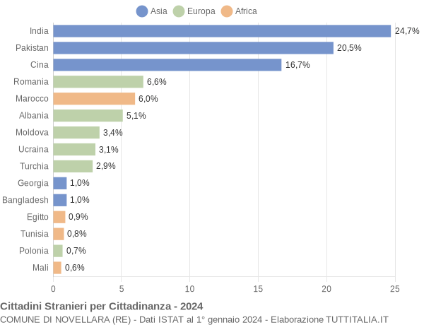 Grafico cittadinanza stranieri - Novellara 2024