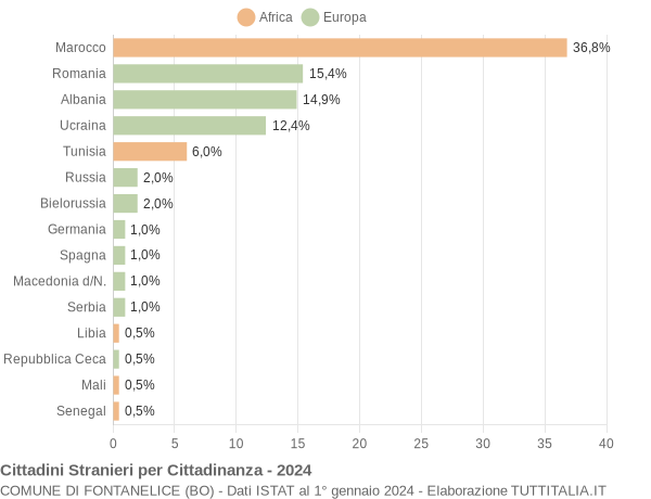 Grafico cittadinanza stranieri - Fontanelice 2024