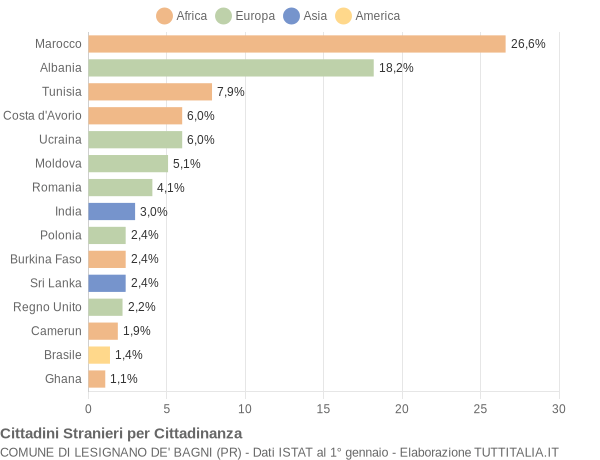 Grafico cittadinanza stranieri - Lesignano de' Bagni 2010