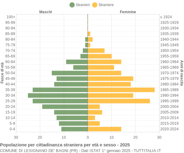 Grafico cittadini stranieri - Lesignano de' Bagni 2025