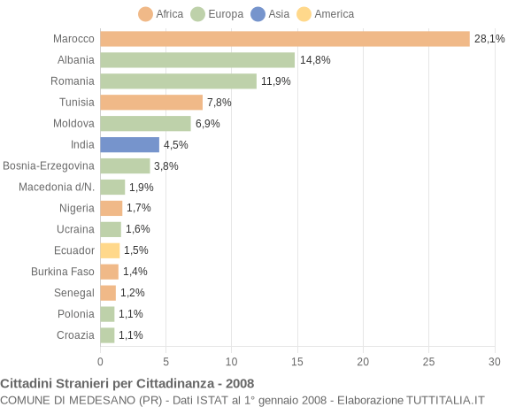 Grafico cittadinanza stranieri - Medesano 2008