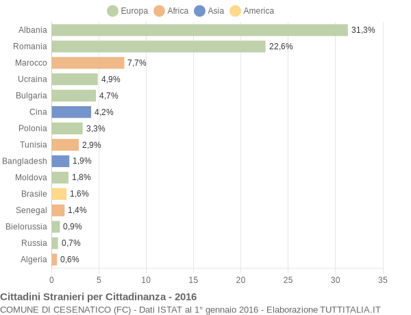 Grafico cittadinanza stranieri - Cesenatico 2016