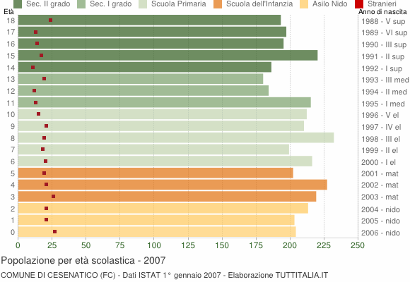 Grafico Popolazione in età scolastica - Cesenatico 2007