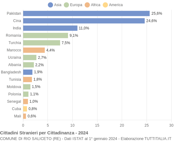 Grafico cittadinanza stranieri - Rio Saliceto 2024