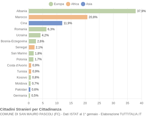 Grafico cittadinanza stranieri - San Mauro Pascoli 2016