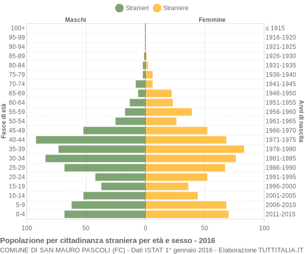 Grafico cittadini stranieri - San Mauro Pascoli 2016