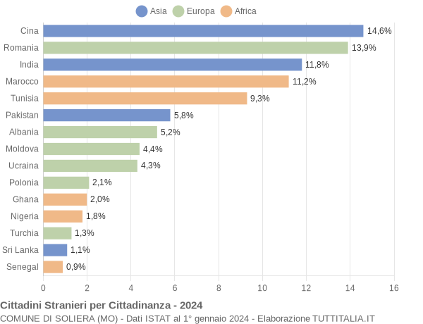 Grafico cittadinanza stranieri - Soliera 2024