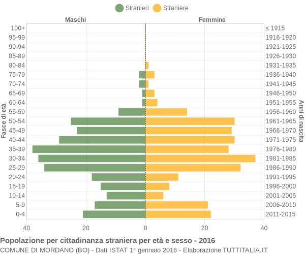 Grafico cittadini stranieri - Mordano 2016