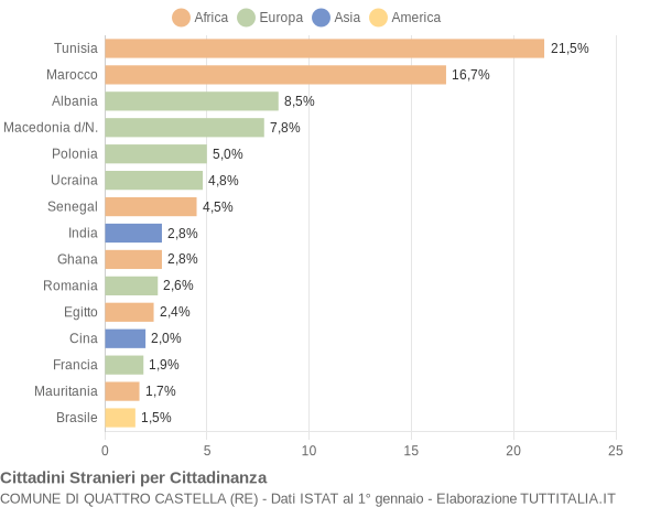 Grafico cittadinanza stranieri - Quattro Castella 2005