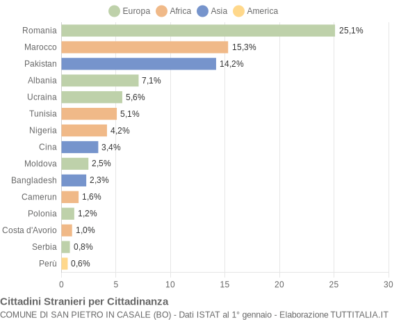 Grafico cittadinanza stranieri - San Pietro in Casale 2019