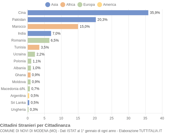 Grafico cittadinanza stranieri - Novi di Modena 2010