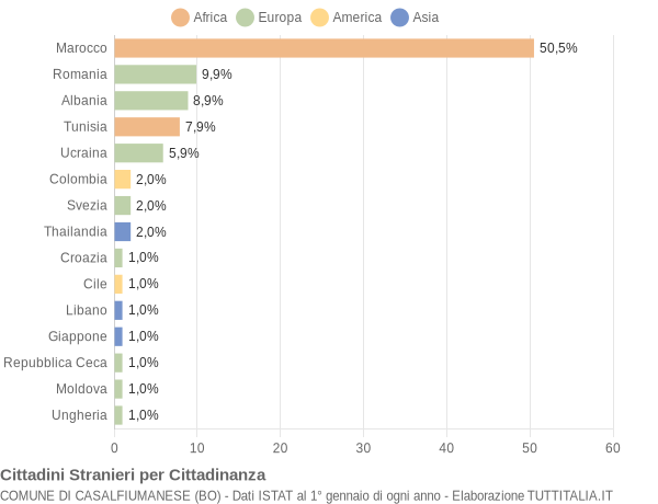 Grafico cittadinanza stranieri - Casalfiumanese 2004