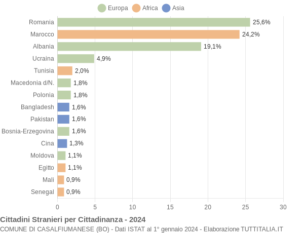 Grafico cittadinanza stranieri - Casalfiumanese 2024