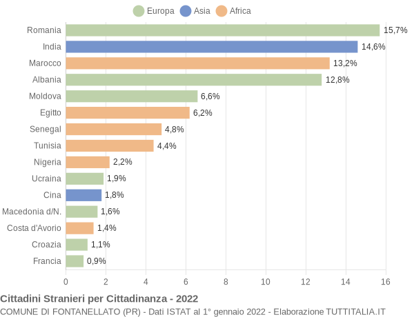 Grafico cittadinanza stranieri - Fontanellato 2022