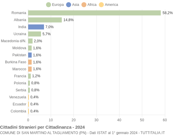 Grafico cittadinanza stranieri - San Martino al Tagliamento 2024