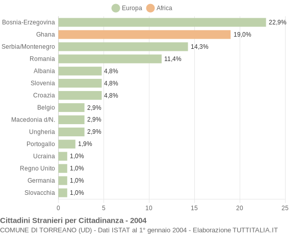 Grafico cittadinanza stranieri - Torreano 2004