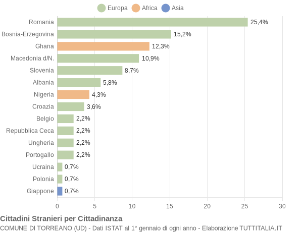 Grafico cittadinanza stranieri - Torreano 2008