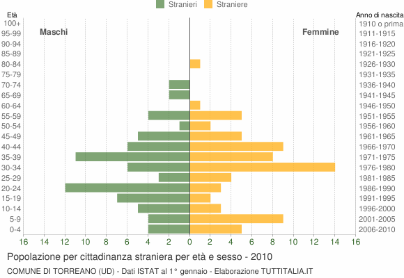 Grafico cittadini stranieri - Torreano 2010