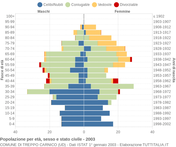 Grafico Popolazione per età, sesso e stato civile Comune di Treppo Carnico (UD)