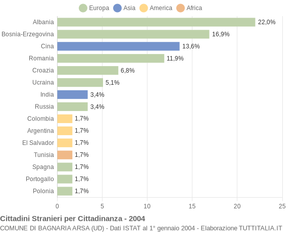 Grafico cittadinanza stranieri - Bagnaria Arsa 2004