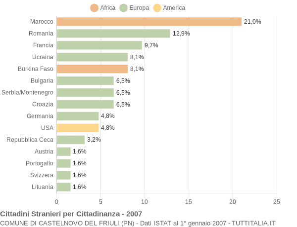 Grafico cittadinanza stranieri - Castelnovo del Friuli 2007