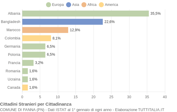 Grafico cittadinanza stranieri - Fanna 2004