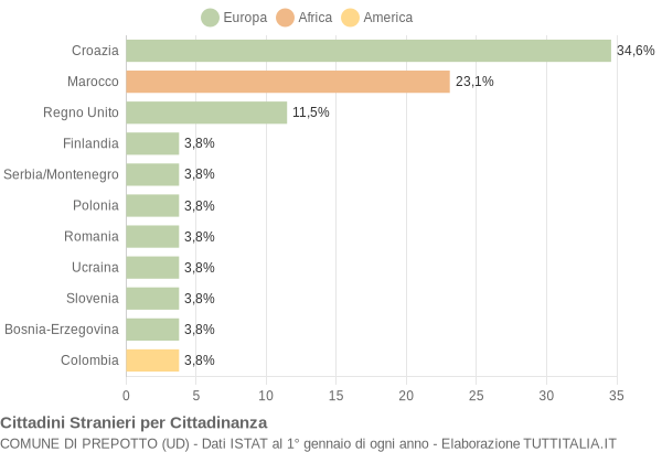 Grafico cittadinanza stranieri - Prepotto 2005