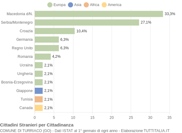 Grafico cittadinanza stranieri - Turriaco 2004