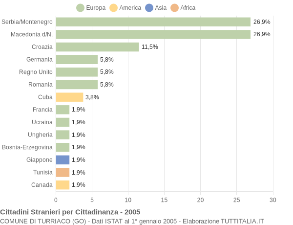 Grafico cittadinanza stranieri - Turriaco 2005