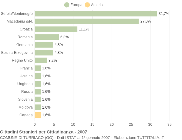 Grafico cittadinanza stranieri - Turriaco 2007