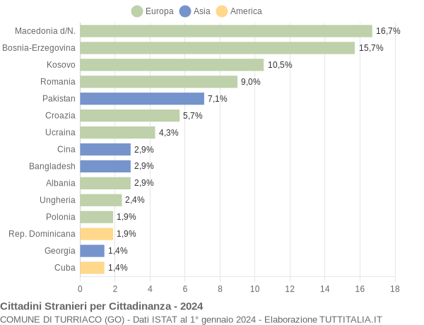 Grafico cittadinanza stranieri - Turriaco 2024