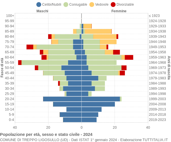 Grafico Popolazione per età, sesso e stato civile Comune di Treppo Ligosullo (UD)