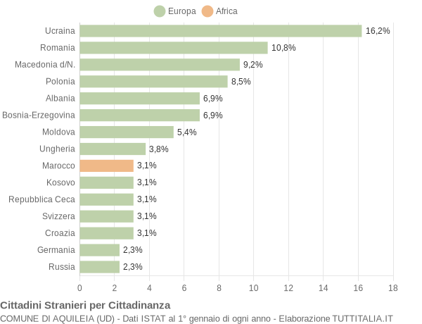 Grafico cittadinanza stranieri - Aquileia 2015