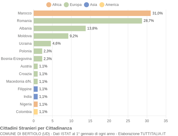 Grafico cittadinanza stranieri - Bertiolo 2005