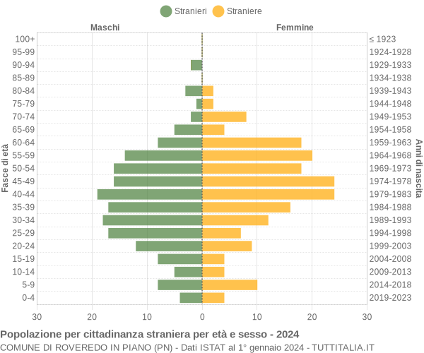 Grafico cittadini stranieri - Roveredo in Piano 2024