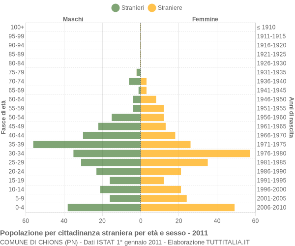 Grafico cittadini stranieri - Chions 2011