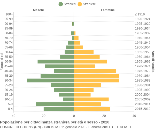 Grafico cittadini stranieri - Chions 2020