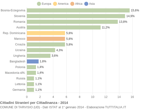 Grafico cittadinanza stranieri - Tarvisio 2014