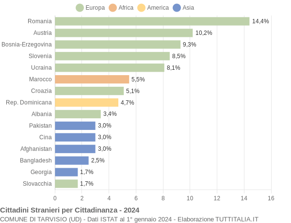 Grafico cittadinanza stranieri - Tarvisio 2024