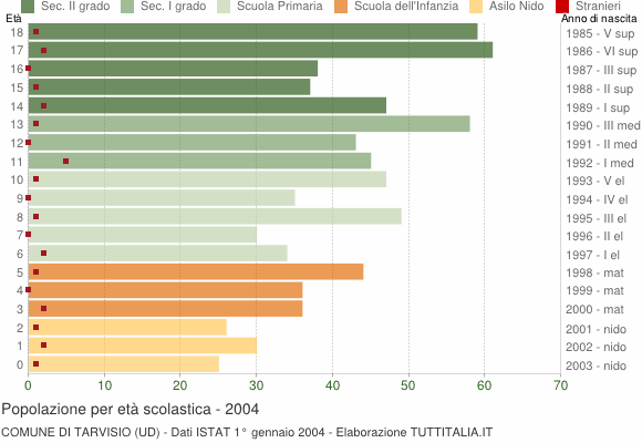 Grafico Popolazione in età scolastica - Tarvisio 2004