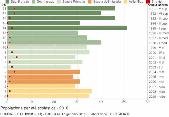 Grafico Popolazione in età scolastica - Tarvisio 2010