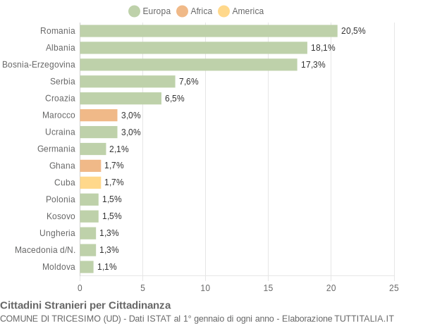 Grafico cittadinanza stranieri - Tricesimo 2012