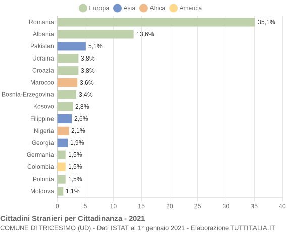 Grafico cittadinanza stranieri - Tricesimo 2021